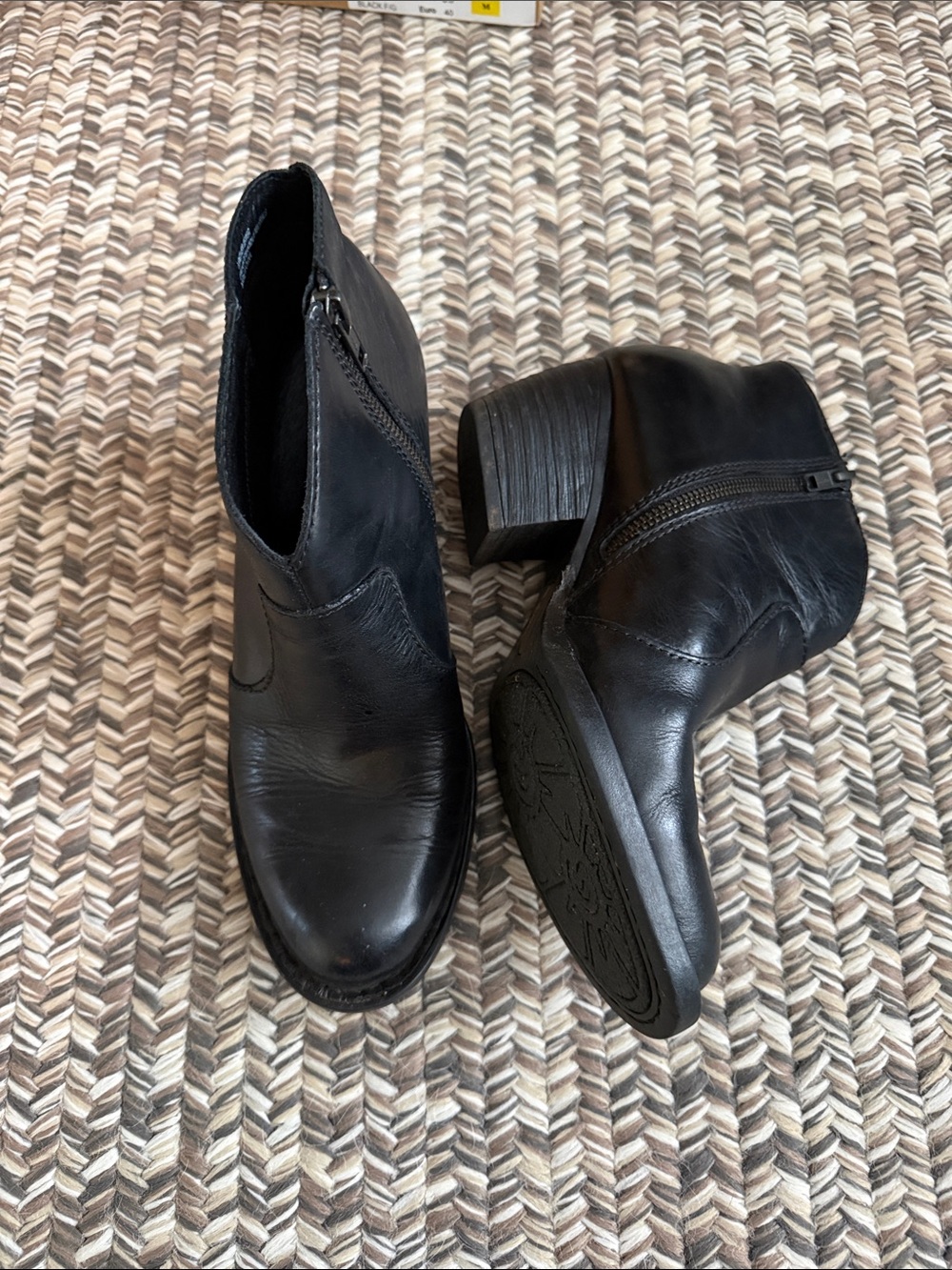 Born Michele Black Leather Ankle Boots with Side Zipper